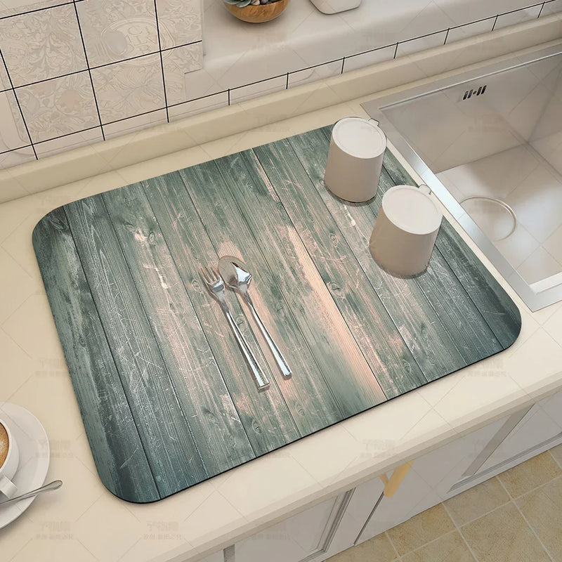 Axyaa Wood Grain Print Placemat Set for Kitchen Tableware, Coffee, and Draining Mats.