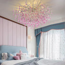 Axyaa Pink Crystal Chandelier: Colorful Chrome Ceiling Light for Kids' Girl Bedroom