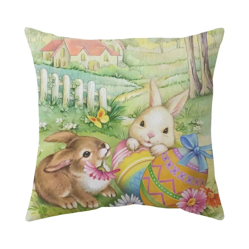 Axyaa Bunny Cushion Cover: Cartoon Rabbit Farmhouse Decor Pillowcase