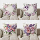 Axyaa Floral Peony Pillow Cover - Purple Blooms Pattern - Sofa Bedroom Car - Cushion Cover