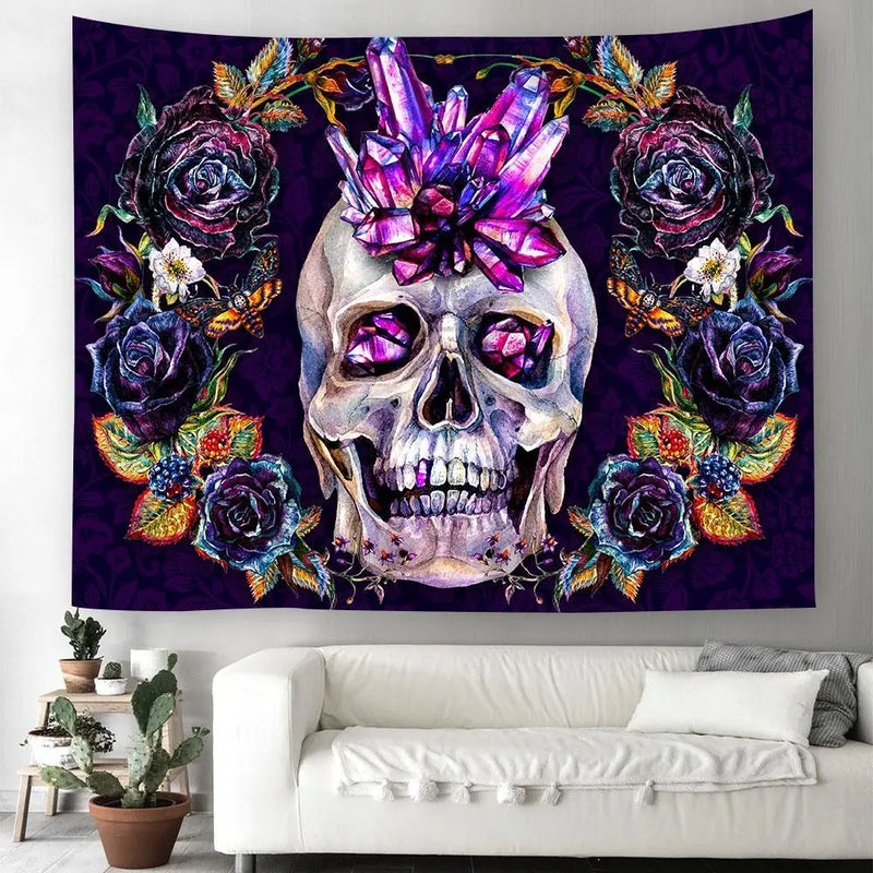 Axyaa Day of the Dead Skull Tapestry: Boho Room Decor Wall Hanging