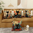 Colorful Cats & Flowers Printed Pillow Covers by Axyaa - Sofa, Bedroom, Car Pillow Cover
