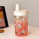 Axyaa 500ML Glass Water Bottle with Straw - Cute Juice Milk Tea Cup for Girls