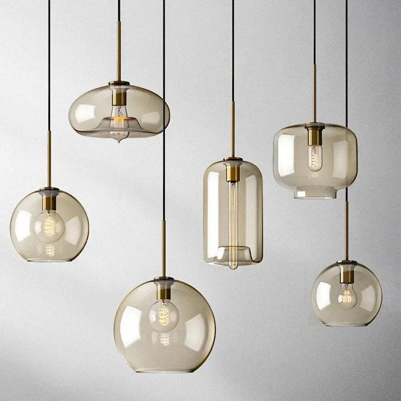 Axyaa Loft Glass Pendant Light for Kitchen Restaurant - Modern Nordic Industrial Decor