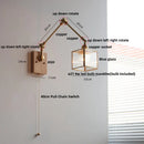 Axyaa Ash Wood LED Swing Arm Wall Lights with Pull Chain Switch & Blue Glass