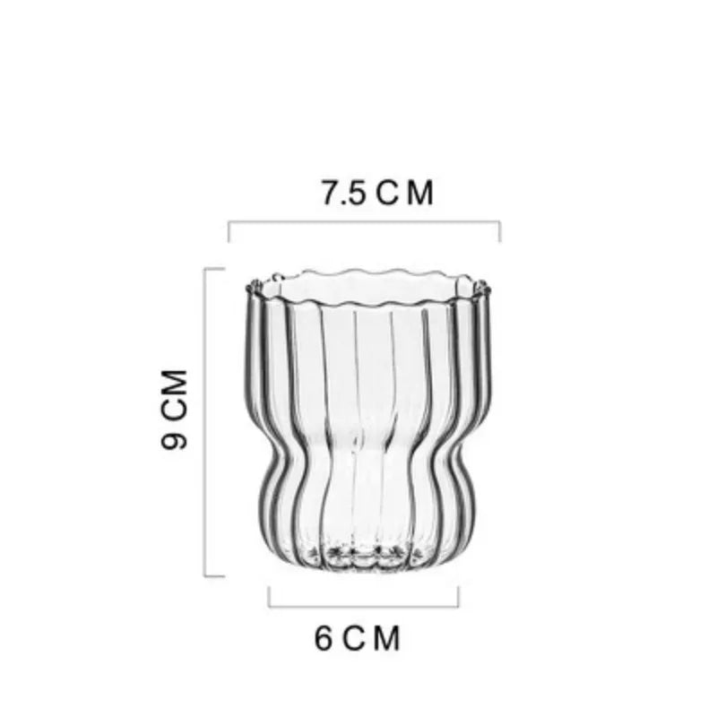 Axyaa 300ML Ins Iced Milk Glass Cups, Ribbed Drinking Glasses for Cocktail Beer Juice