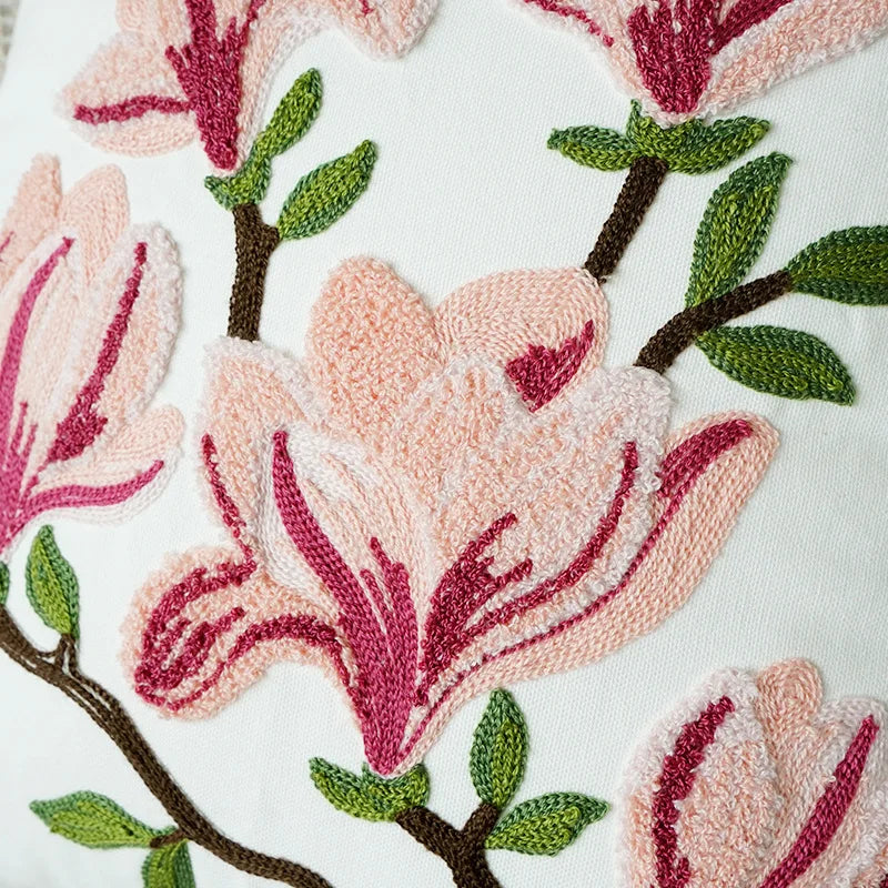 Axyaa Wild Floral Plant Embroidery Pillow Cover, 45x45cm, Country Style