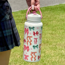 Axyaa Insulated Water Bottle Cute Bow Thermal Stainless Steel Straw Thermos with Handle