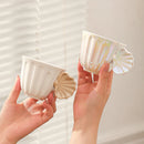 Axyaa Ceramic Shell Mug with Saucer: Abstract Art Tea Coffee Cup, 280ml