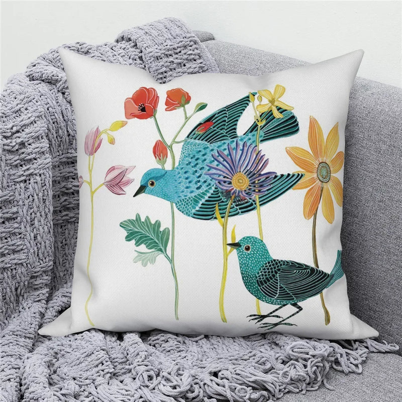 Axyaa Bird Flower Painting Pillow Cover