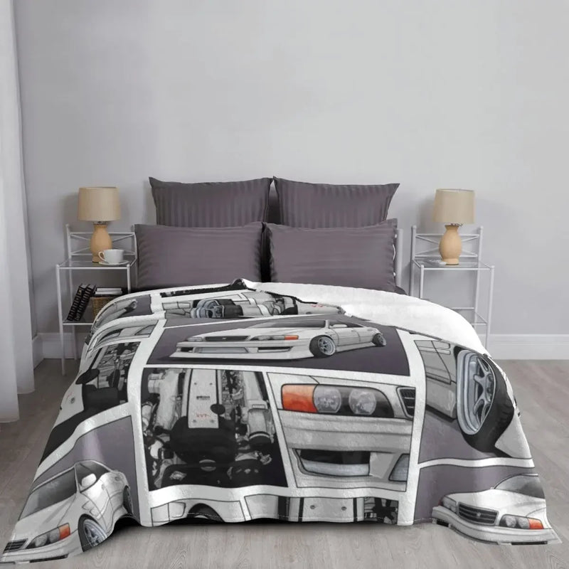 Axyaa Chaser JZX100 x 1JZ Engine Throw Blanket for Stylish Winter Decor