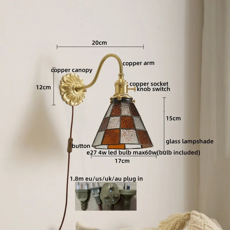 Axyaa Nordic Copper Glass LED Wall Lamp for Home Decor