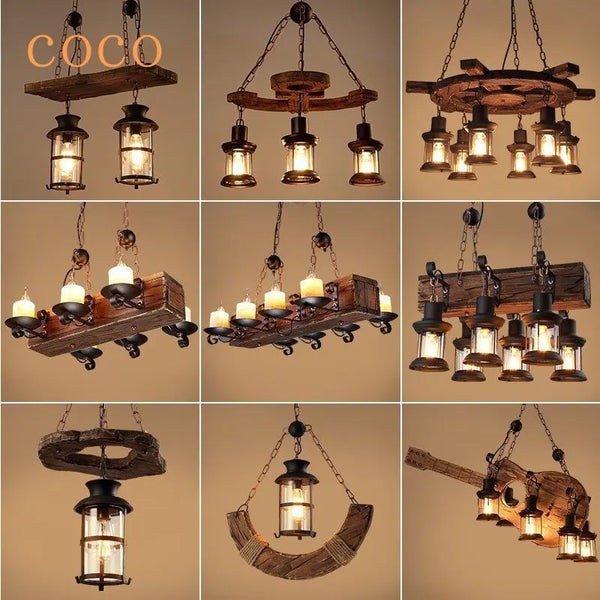 Axyaa Vintage Wood Chandelier: Creative LOFT Pendant Lights for Bar and Restaurant