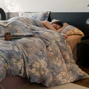 Axyaa Flower Print Velvet Bedding Set: Duvet Cover, Flat Sheet, Pillowcase