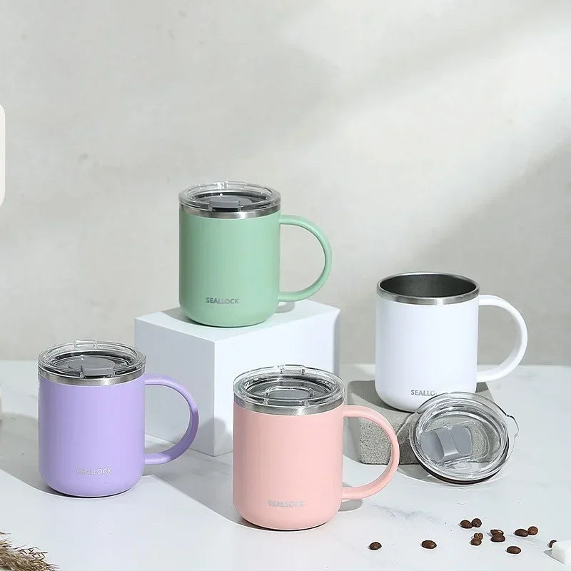 Axyaa Stainless Steel Double-Layer Water Cup with Lid for Home & Office