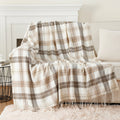 Axyaa Orange Plaid Cashmere Throw Blanket with Tassels