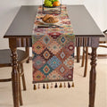 Axyaa Green Jacquard Table Runner with Tassels