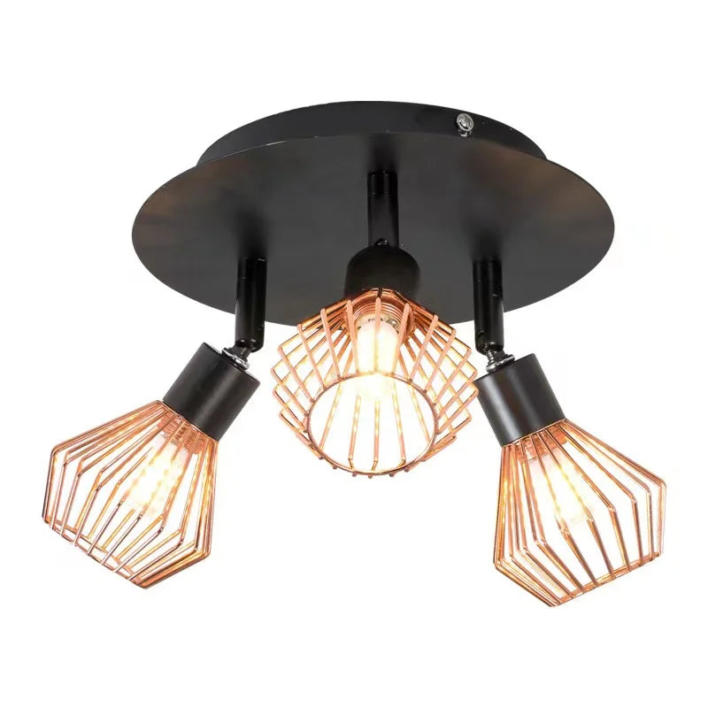 Axyaa Industrial Diamond Cage Loft Chandelier Iron Ceiling Light for Living Room and Kitchen