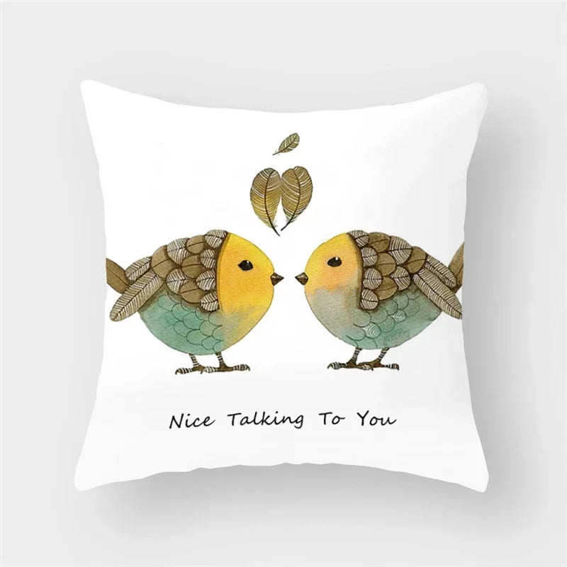 Axyaa Decorative Cushion Cover Throw Pillow 45*45 Sofa Flower Bird Animal Pillowcase