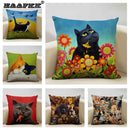 Axyaa Cat and Dog Pattern Cushion Cover 45x45cm Linen Square Pillowcase