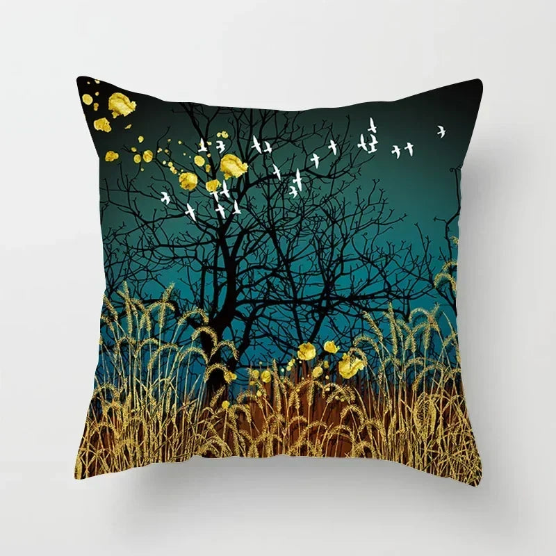 Golden Tree Forest Pillow Case by Axyaa: Car/Home Sofa Bed Decor, 45x45cm Decorative Cushion Cover