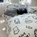 Axyaa Floral Leaf Queen Duvet Set - 4Pc Luxury Washed Cotton Bedding
