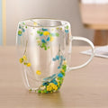 Axyaa Double Wall Glass Cup with Handle, 300ml, Ins Style, Heat Resistant