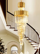 Axyaa Golden Luxury Hotel Lobby Modern Crystal Chandelier for Multi-Story Staircase Lighting