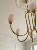 Axyaa pink & white glass pendant light with multiple lamp heads for French living room and bedroom.