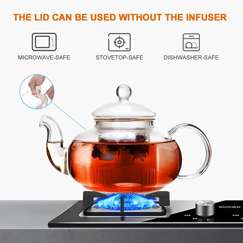 Axya Clear Glass Teapot with Infuser - Stovetop Safe Loose Leaf Tea Maker