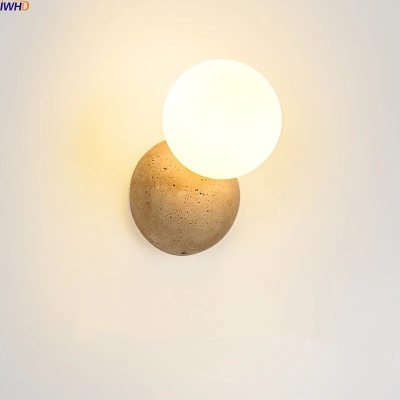 Axyaa Wabi Sabi LED Wall Lamp Yellow Travertine Glass Bathroom Light
