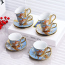 Axya Tracing Gold Coffee Cup and Saucer Set for 6 | High-Grade Ceramic Tea Espresso Set
