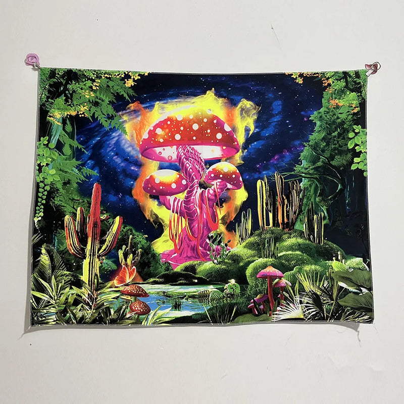 Axyaa UV Mushroom Mandala Tapestry for Home & Bedroom - Psychedelic Aesthetic Room Decor