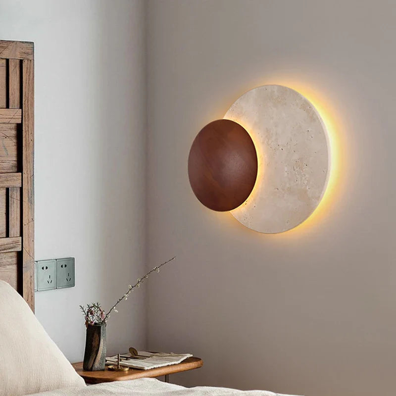 Art Deco LED Wall Lamp by Axyaa in Natural Stone Dark Wood, Dimmable for Indoor Spaces