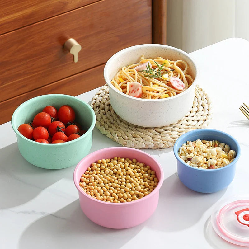 Axyaa Wheat Straw Fresh-Keeping Bowl Set with Lid - Microwaveable Round Lunch Box