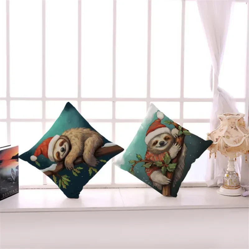 Christmas Cartoon Animal Printed Pillowcase by Axyaa: Decorative Throw Cover for Sofa, Living Room, Cushion