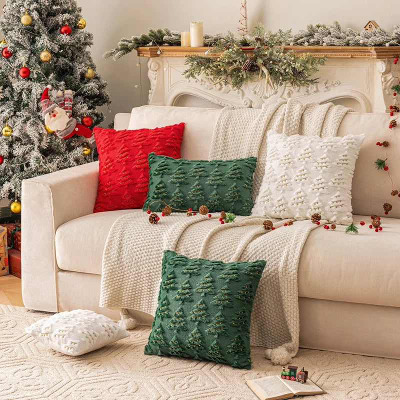 Axyaa Christmas Tree Pillow Covers 18 x 18 Plush Faux Wool Decorative Couch Pillow