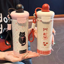 Axyaa Kawaii Cat Stainless Steel Thermal Cup 600ml - Portable Cute Thermos Bottle