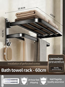 Axyaa Space Aluminum Towel Rack: Upgraded & Thickened, Wall-Mounted Bathroom Storage, Grey/Black 50-60CM