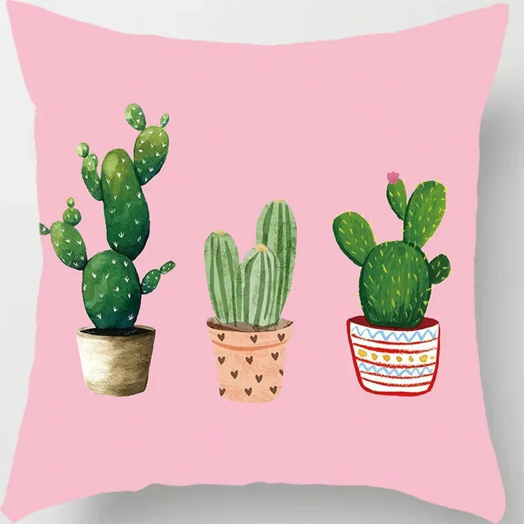 Axyaa Tropical Cactus Potted Pillowcase for Home and Office Decor
