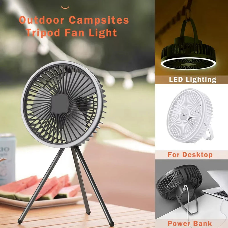 Axyaa 10000mAh Portable Camping Fan with Power Bank and LED Lighting