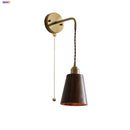 Axyaa Adjustable Wood Copper Wall Light Fixture with Pull Chain Switch