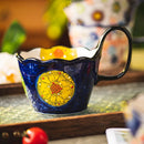 Axyaa Ceramic Handlebar Cup 400ML - Hand Drawn, Couple Coffee Tea Mug