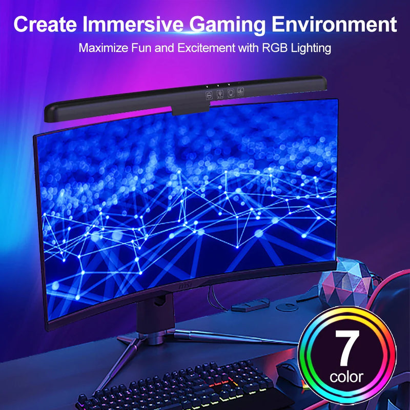 Axyaa RGB Monitor Light Bar for Gaming and Reading, Curved Screen, Stepless Dimming