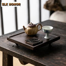 Axyaa Walnut Wood Tea Tray Handmade Vintage Square Teapot Holder High-feet Base