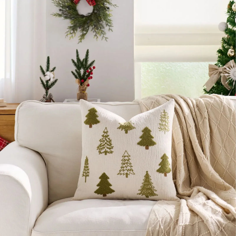Axyaa Christmas Embroidered Pillow Cover Trees Deer Snowflakes 45x45cm 30x50cm