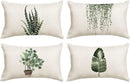 Axyaa Green Plant Pillow Cover 30x50cm Linen Rectangular Sofa Cushion Home Decor