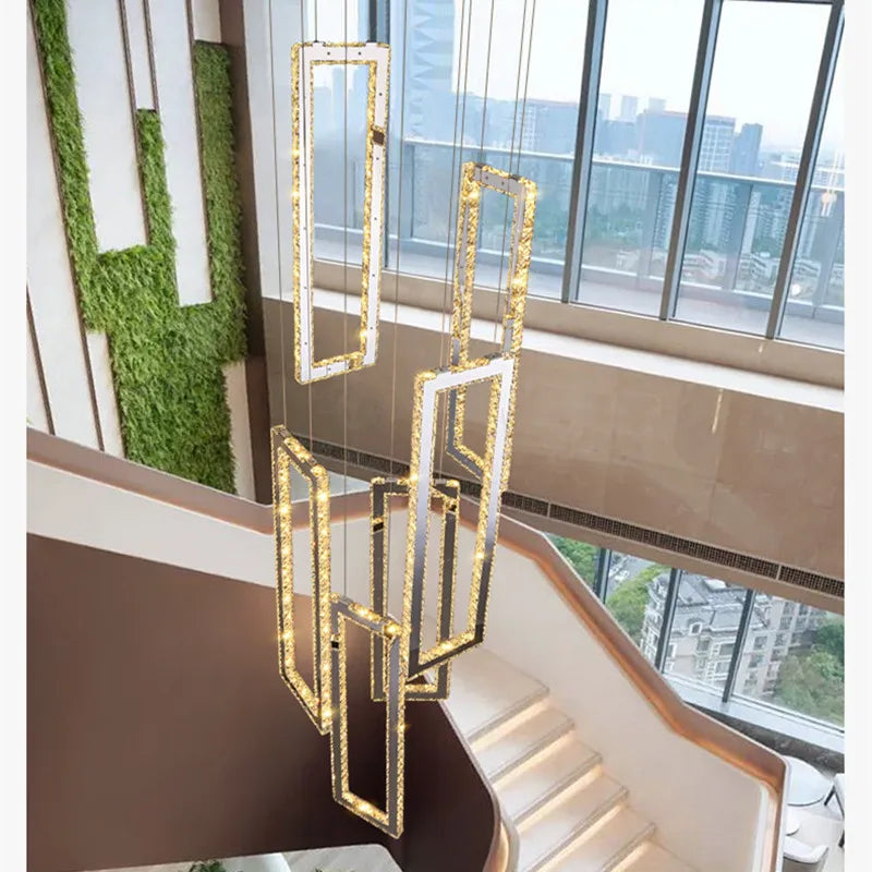 Axyaa Crystal LED Pendant Lights - Modern Luxury Stairs Lustre Lights