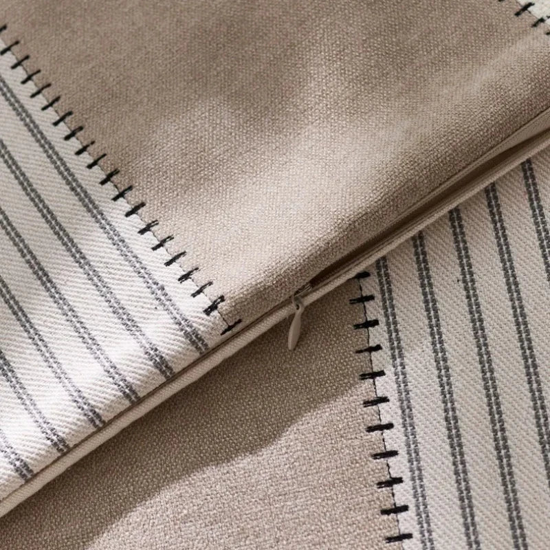 Cream Tan Two Tone Striped Pillow Cover for Home Sofa Couch Living Room by Axyaa