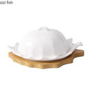 Axyaa Leaf Shaped Ceramic Butter Plate with Lid - Tableware Set